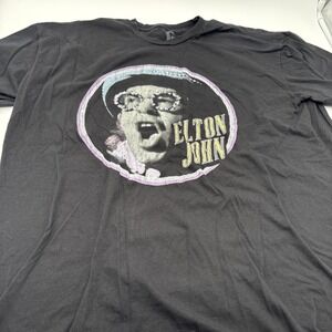 Elton John T-shirt Mens 2XL Print Front Black 100% Cotton 70's Music Short Sleev